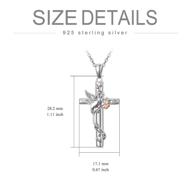 Bee/Hummingbird/Butterfly Necklace Cross Jewelry Gifts 925 Sterling Silver Cross Pendant Necklace for Her Women Girls