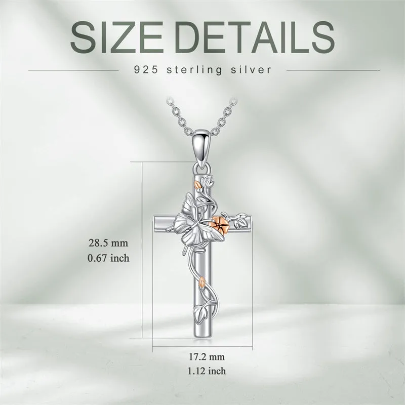 Bee/Hummingbird/Butterfly Necklace Cross Jewelry Gifts 925 Sterling Silver Cross Pendant Necklace for Her Women Girls