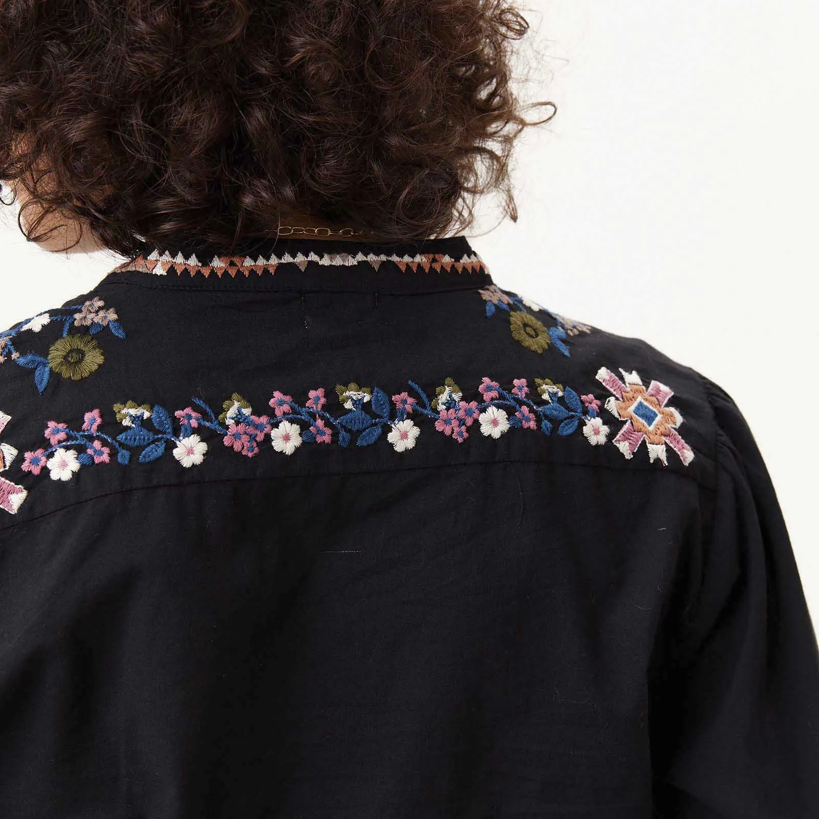 Black Banded Collar Embroidered Tunic