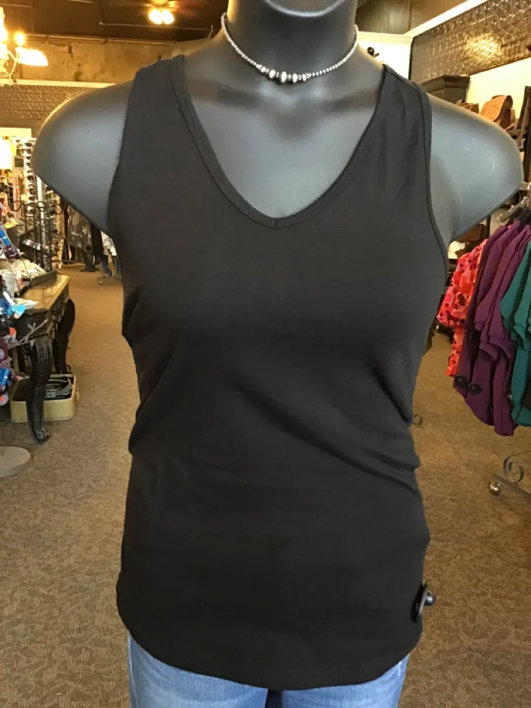 Black Cotton V Neck Spandex Racerback Tank - Small to 3X