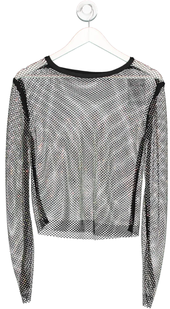 Black Rhinestone Fishnet Top UK S/M