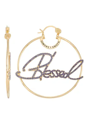 Blessed Nameplate Round Hoops - Purple Capsule