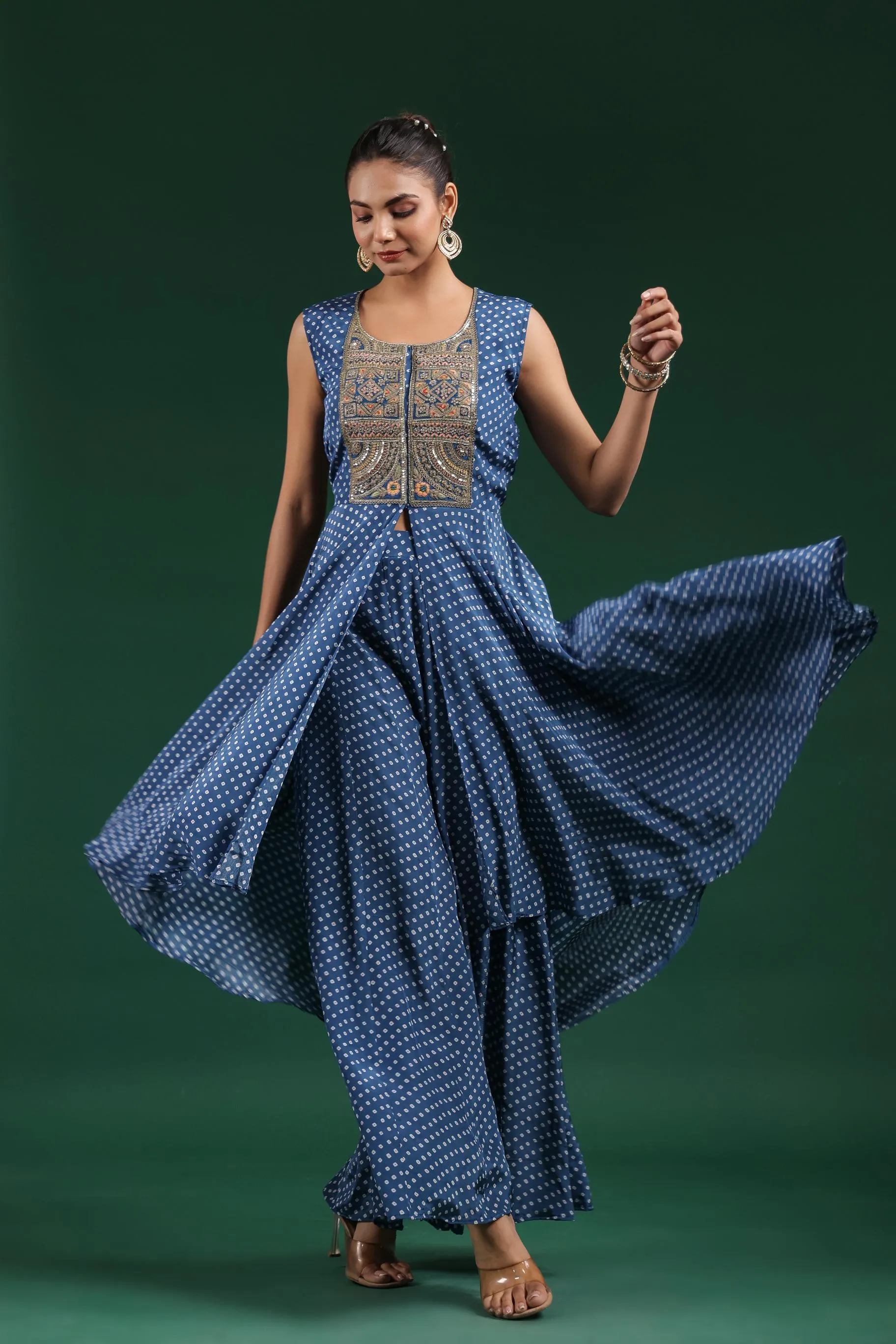 Blue Bandhani Embroidered Tunic & Palazzo