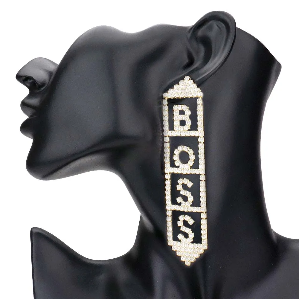 Boss Rhinestone Pave Message Earrings