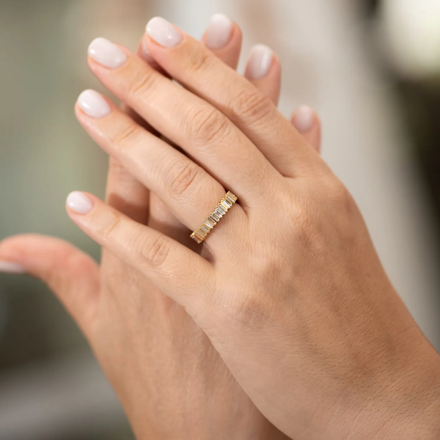 Bridge Eternity Band with Baguette and Trapeze Cut Diamonds