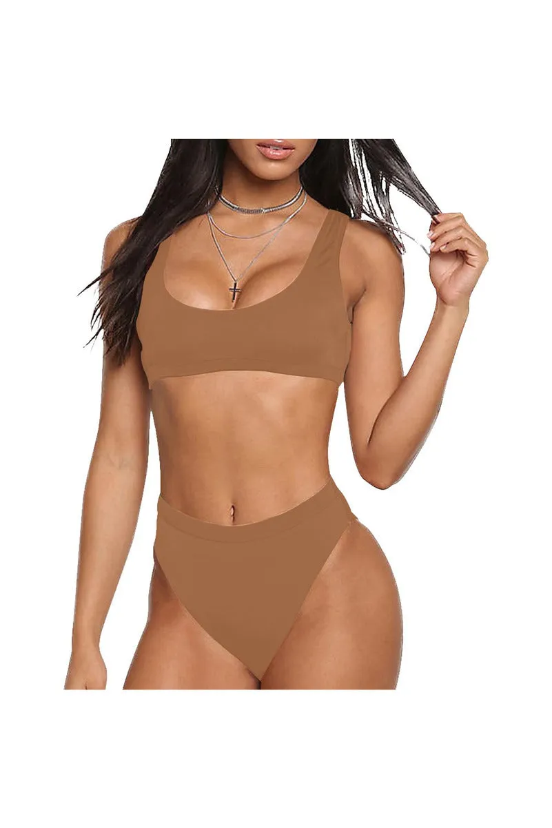 Bronze Sport Top & High-Waisted Bikini Swimsuit (Model S07)