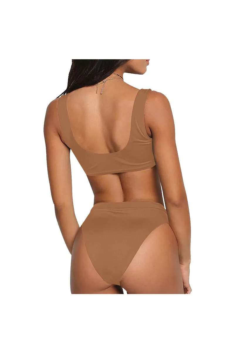 Bronze Sport Top & High-Waisted Bikini Swimsuit (Model S07)