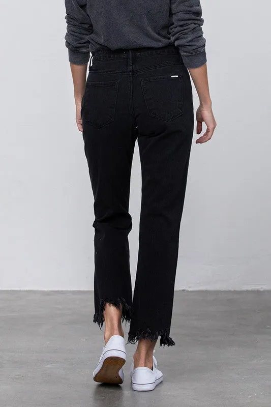 Brooklyn High Waist Frayed Hem Straight Jeans