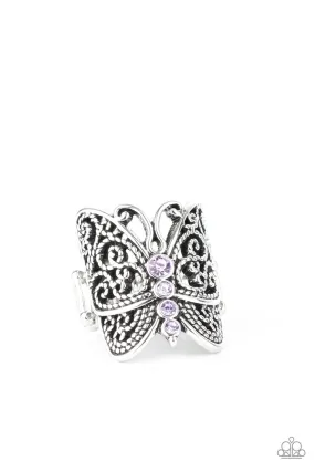 Butterfly Bling Purple Rhinestone Ring - Paparazzi Accessories