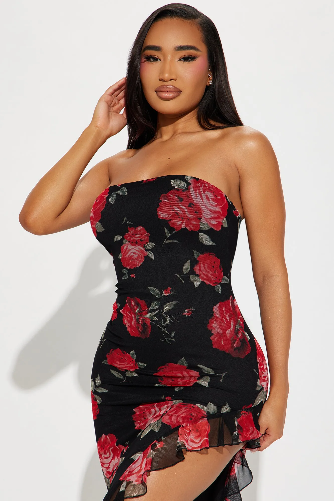 Camille Floral Mesh Maxi Dress - Black/combo