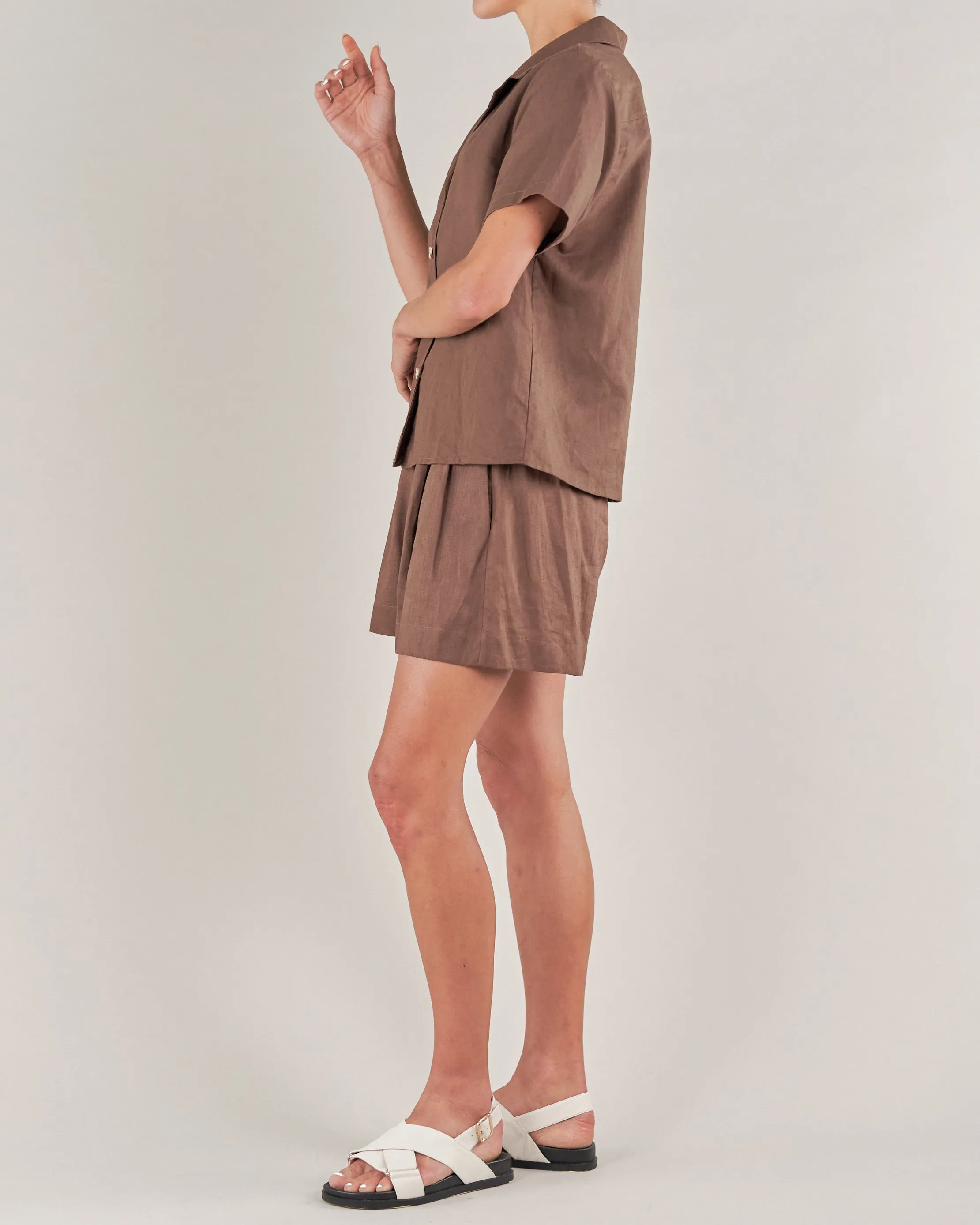 Cancun Linen Bowling Shirt - Chocolate