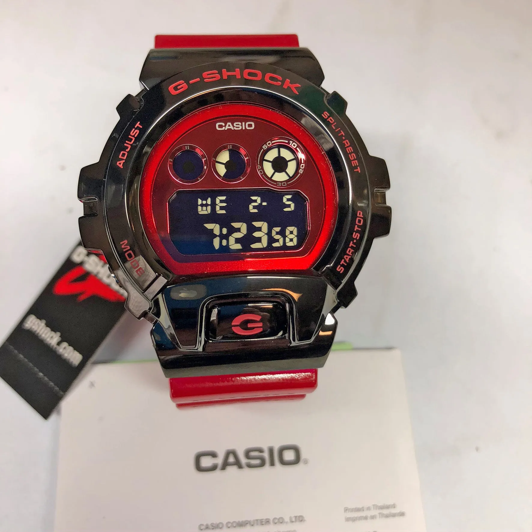 Casio G-Shock GM-6900B-4 Red Stainless Steel Metal Bezel 25th Anniversary Watch