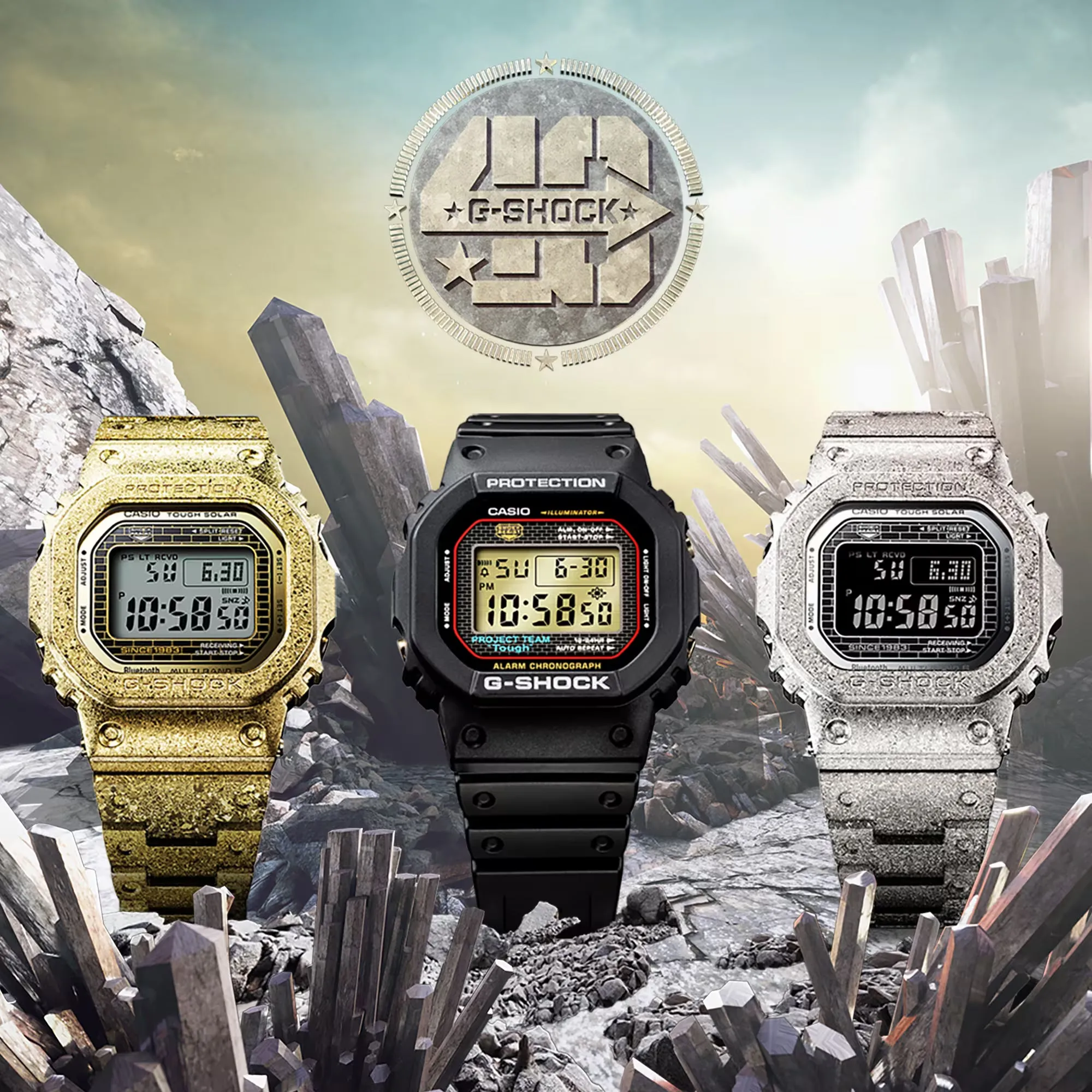 CASIO G-SHOCK GMWB5000PS-1 40th Anniversary Recrystallized Steel Bluetooth Full Metal Solar Watch