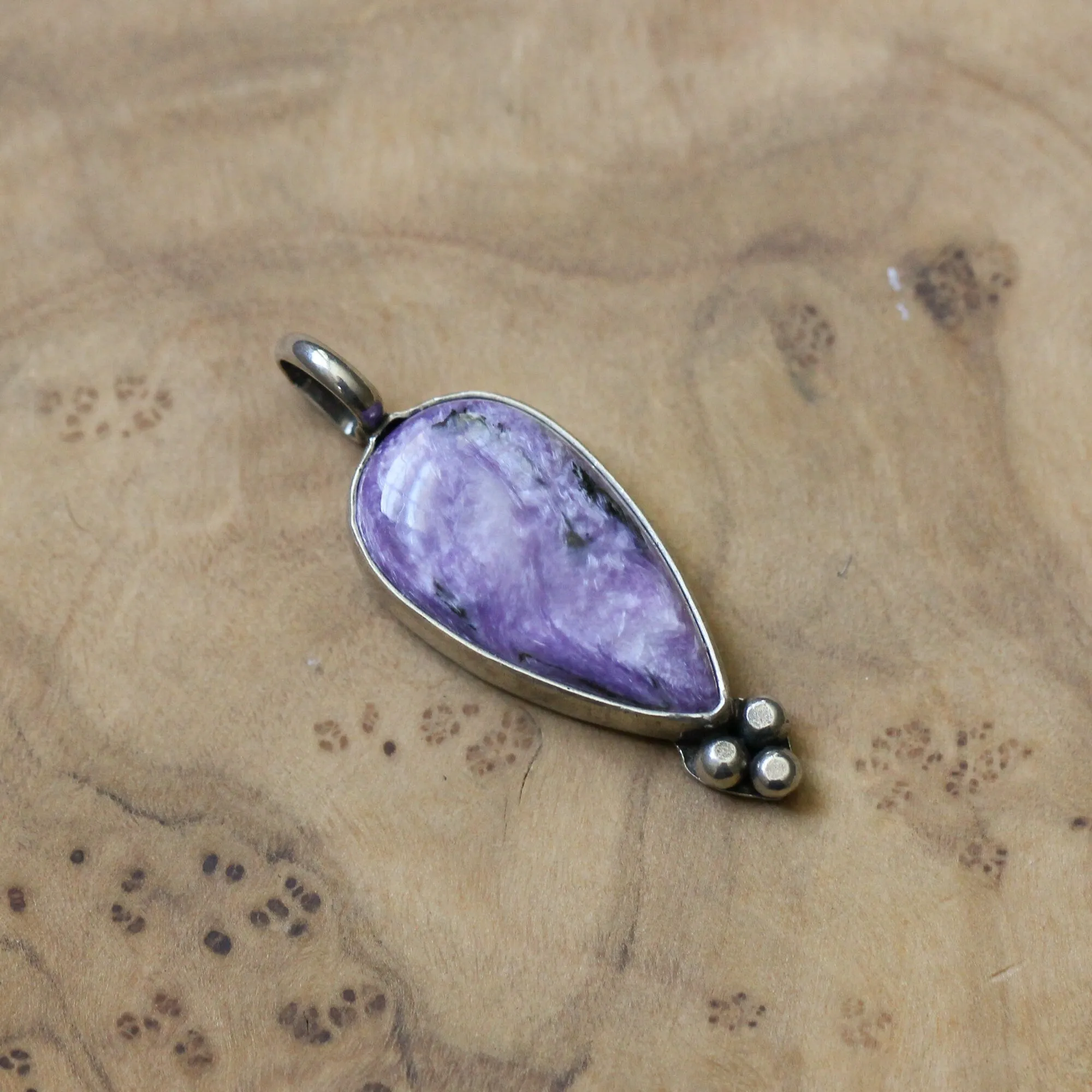 Charoite Sweetheart Pendant - Charoite Necklace - Upside down Teardrop - Silversmith