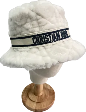 Christian Dior Cream Shearling D-bobby Cannage Small Brim Bucket Hat 58cm