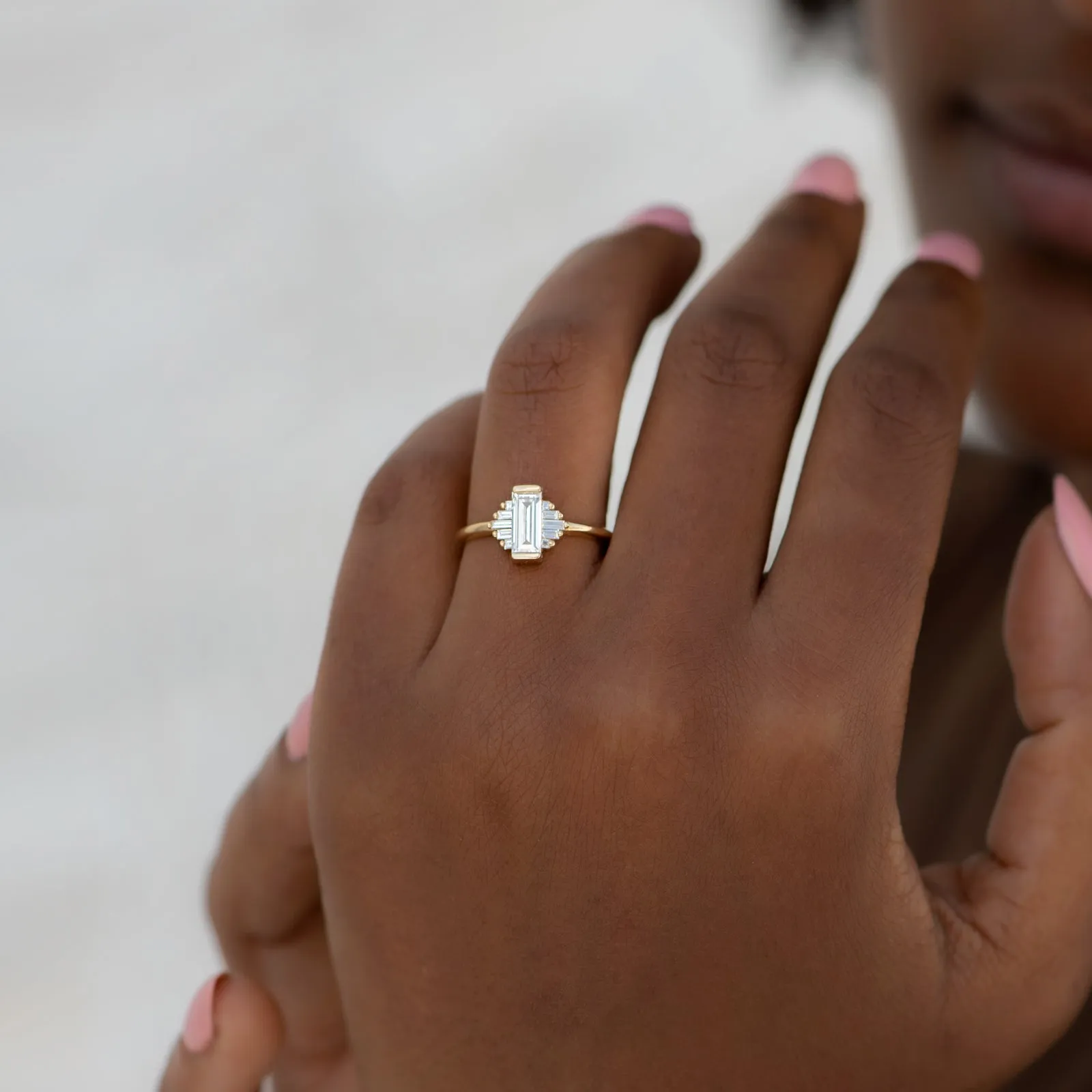 Classic Art Deco Engagement Ring with Baguette Cut Diamonds