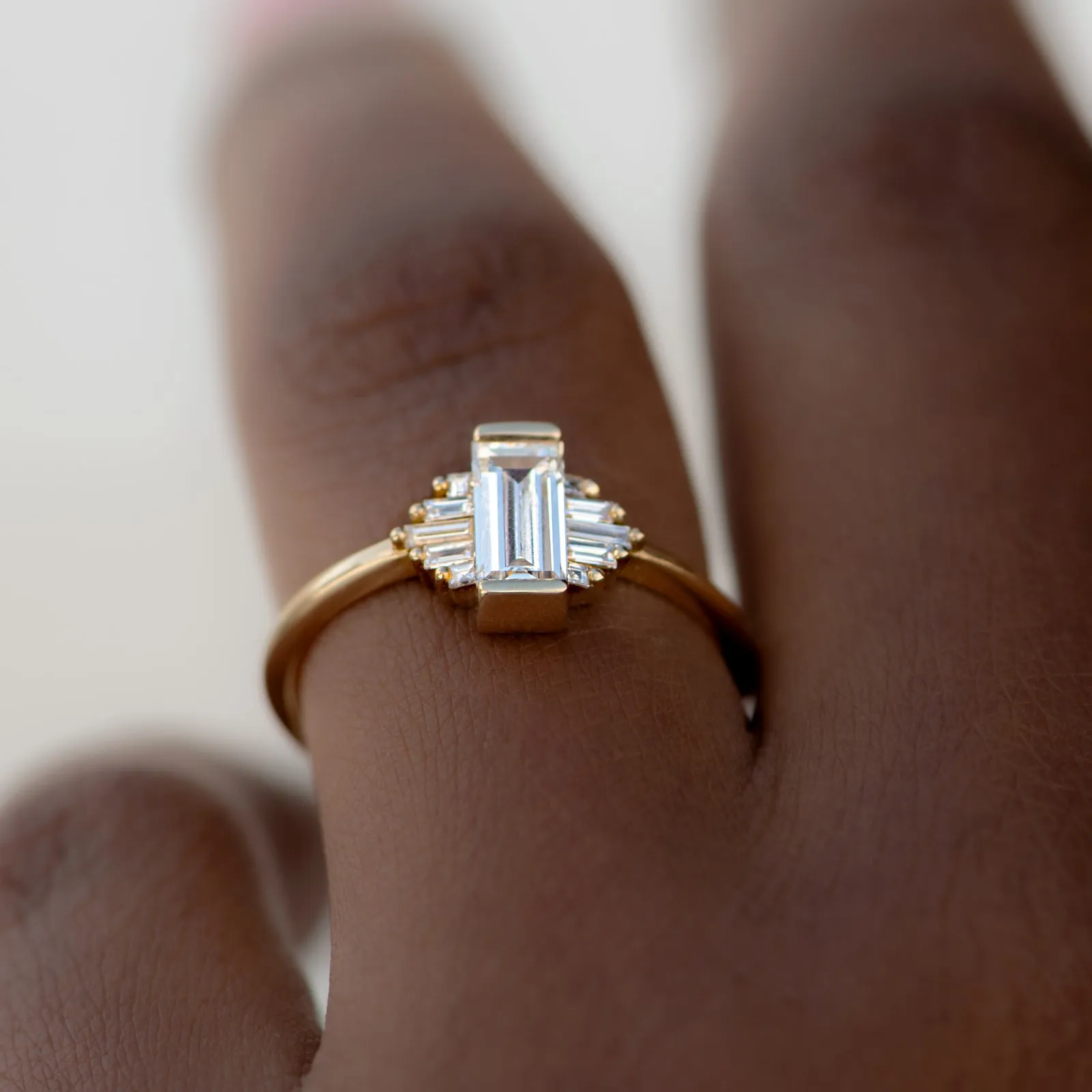 Classic Art Deco Engagement Ring with Baguette Cut Diamonds