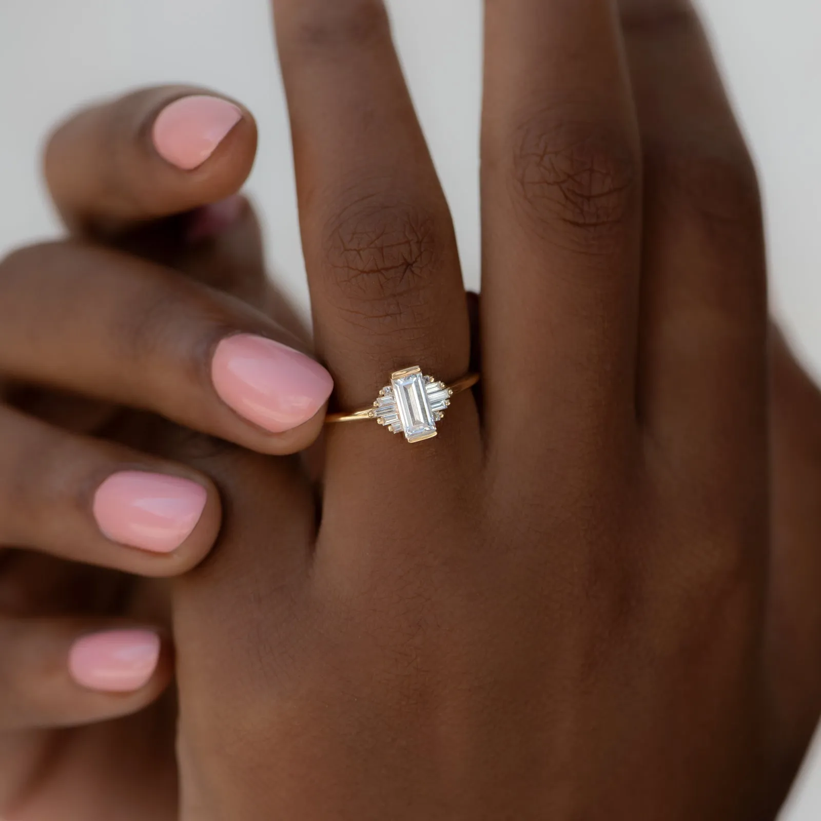 Classic Art Deco Engagement Ring with Baguette Cut Diamonds