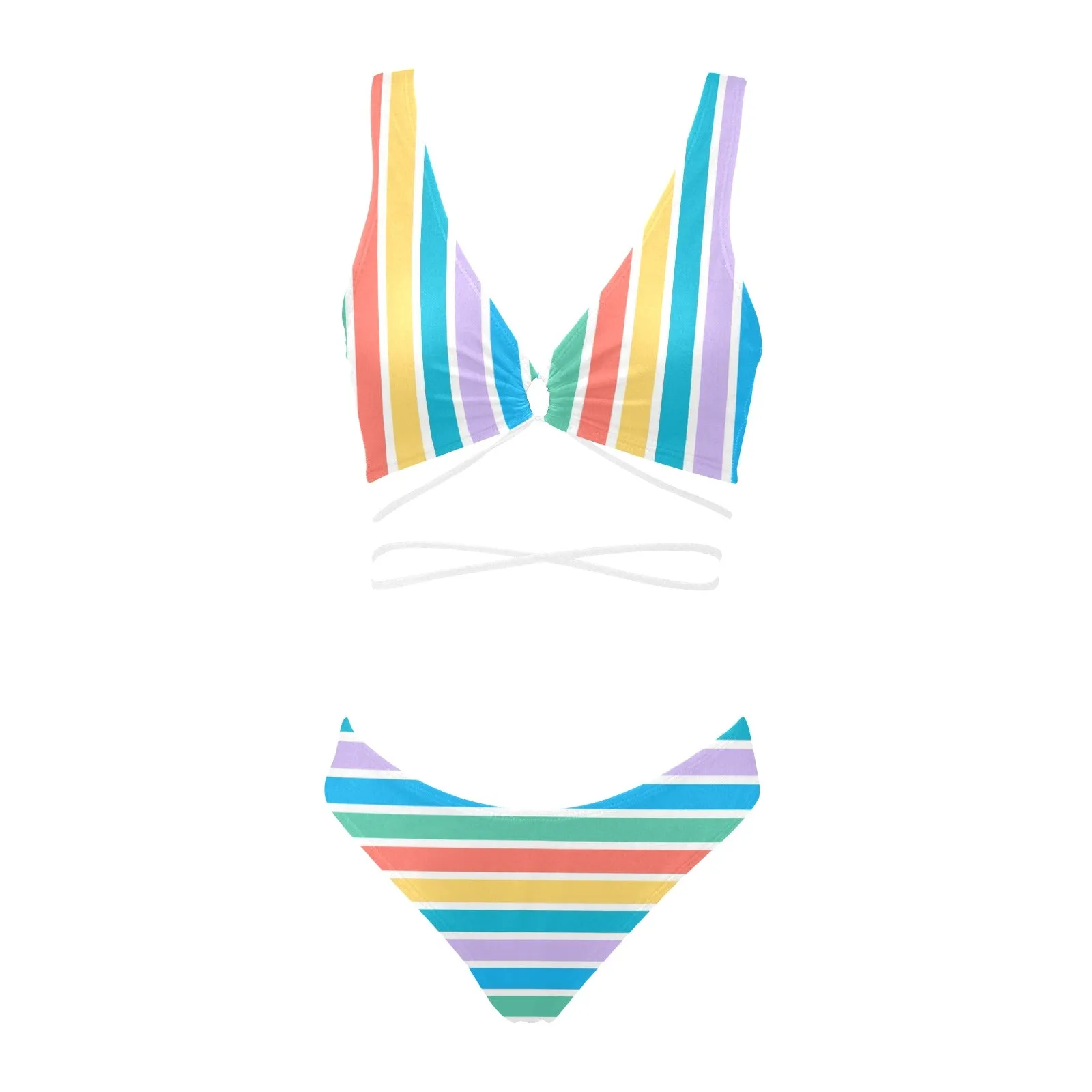 colorfully striped tropics Cross String Bikini Set (Model S29)