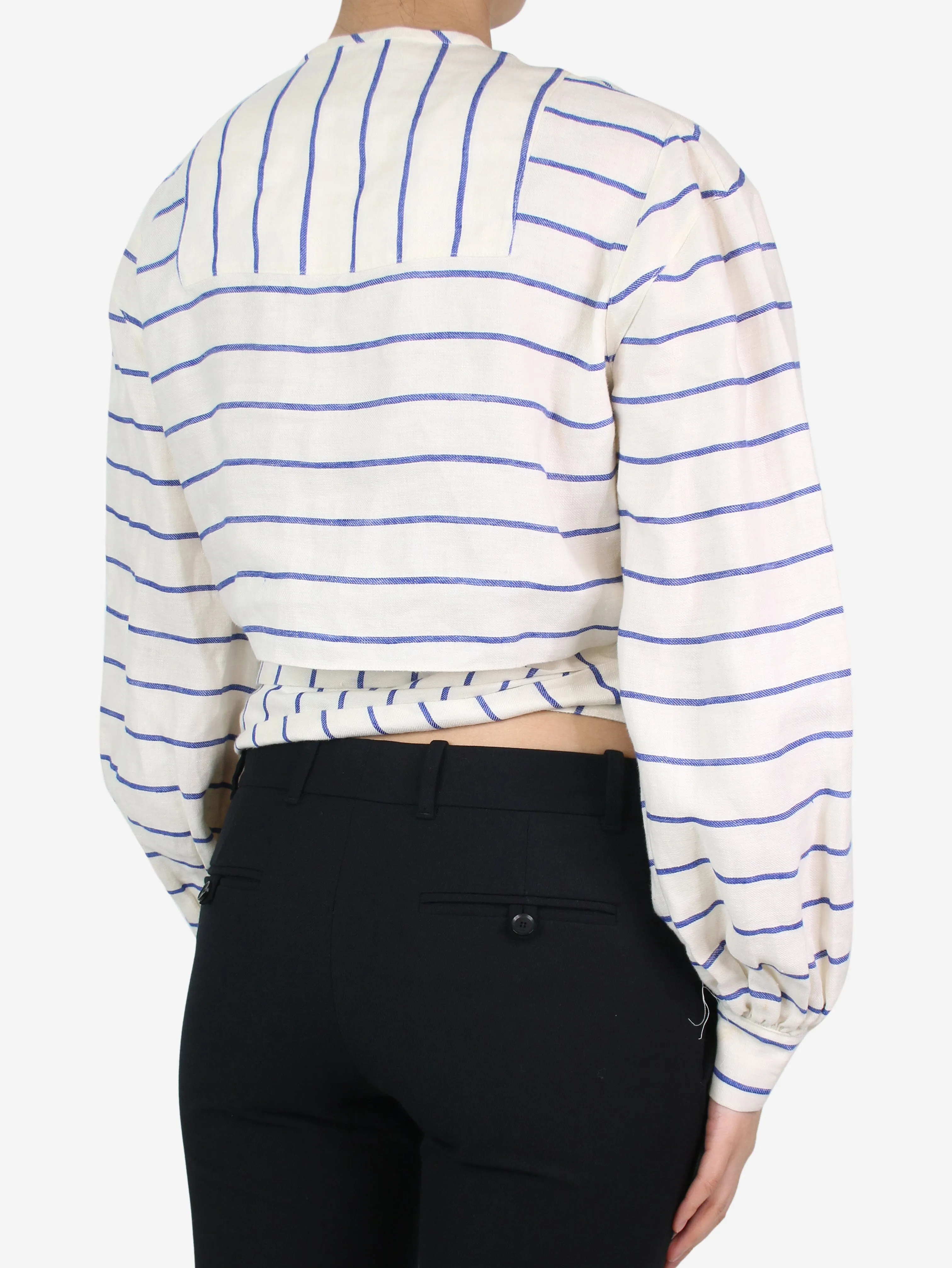 Cream striped cropped wrap top - size UK 8