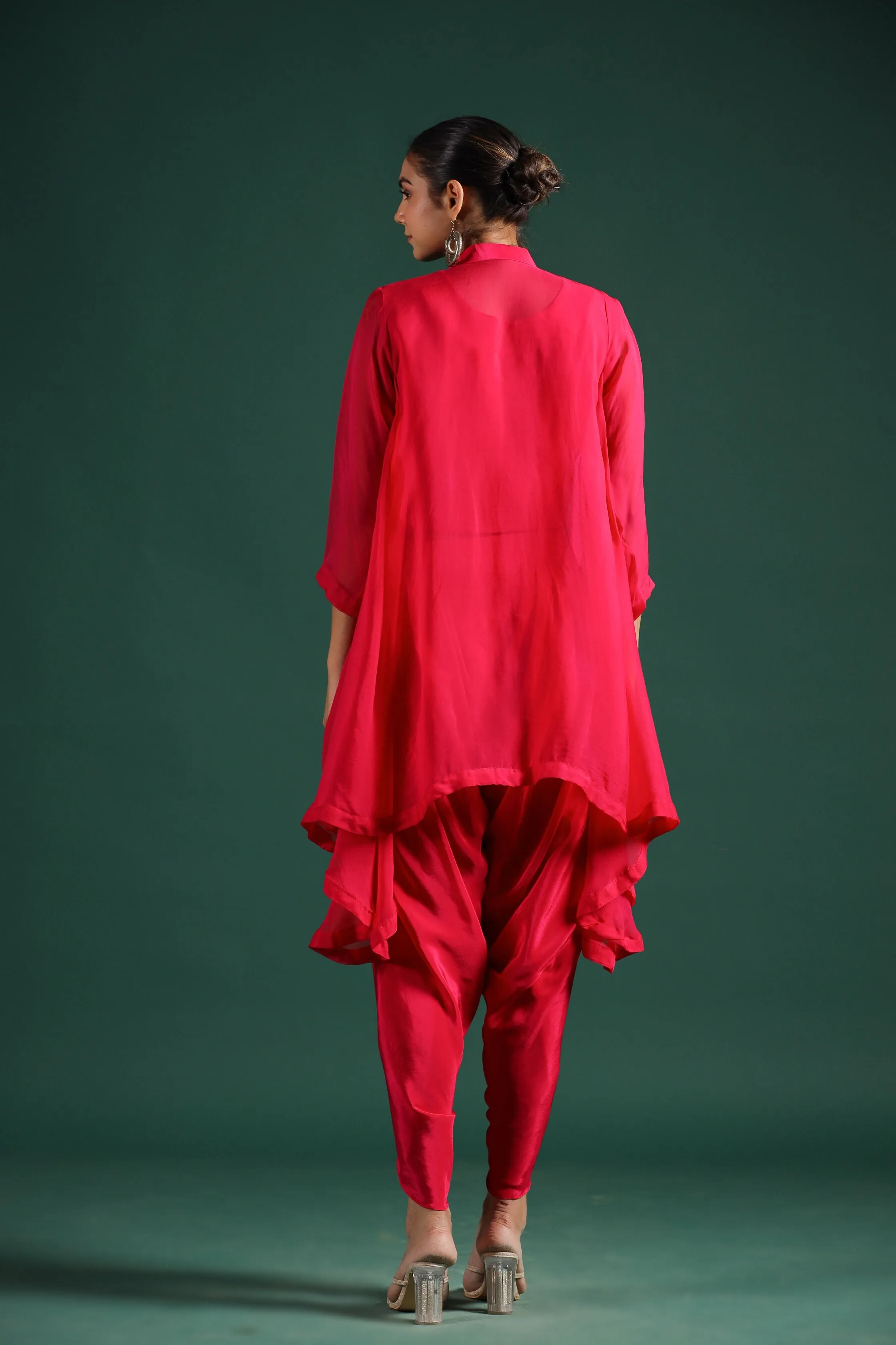 Crimson Red Embroidered Tunic With Dhoti Pants