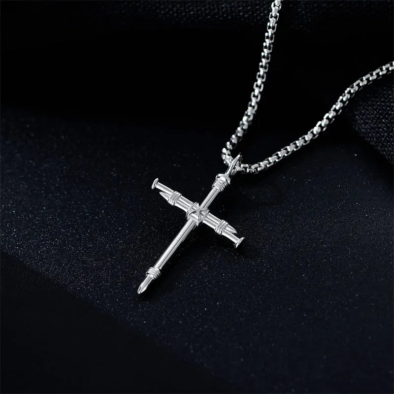 Cross Necklace for Men Sterling Silver Men’s Cross Necklace with Stainless Steel Chain Jewelry Gift for Men Boy