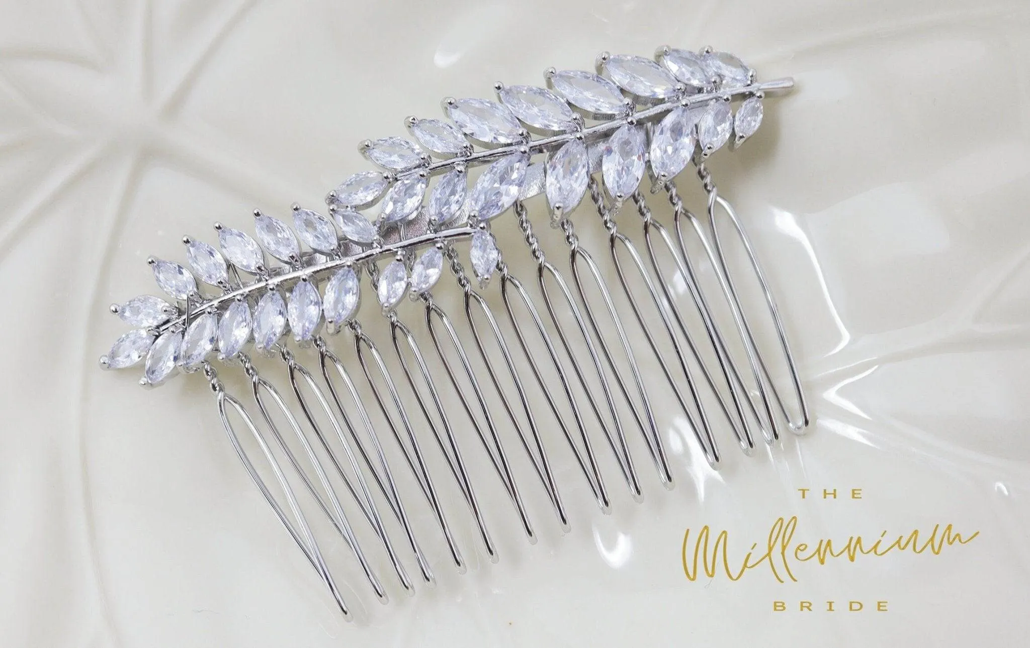 Cubic Zirconia, Diamond Vine Leaves Small Bridal Hair Comb, Bridal Hair Piece, Bridal Hair Accessories, Wedding Hair Accessory.