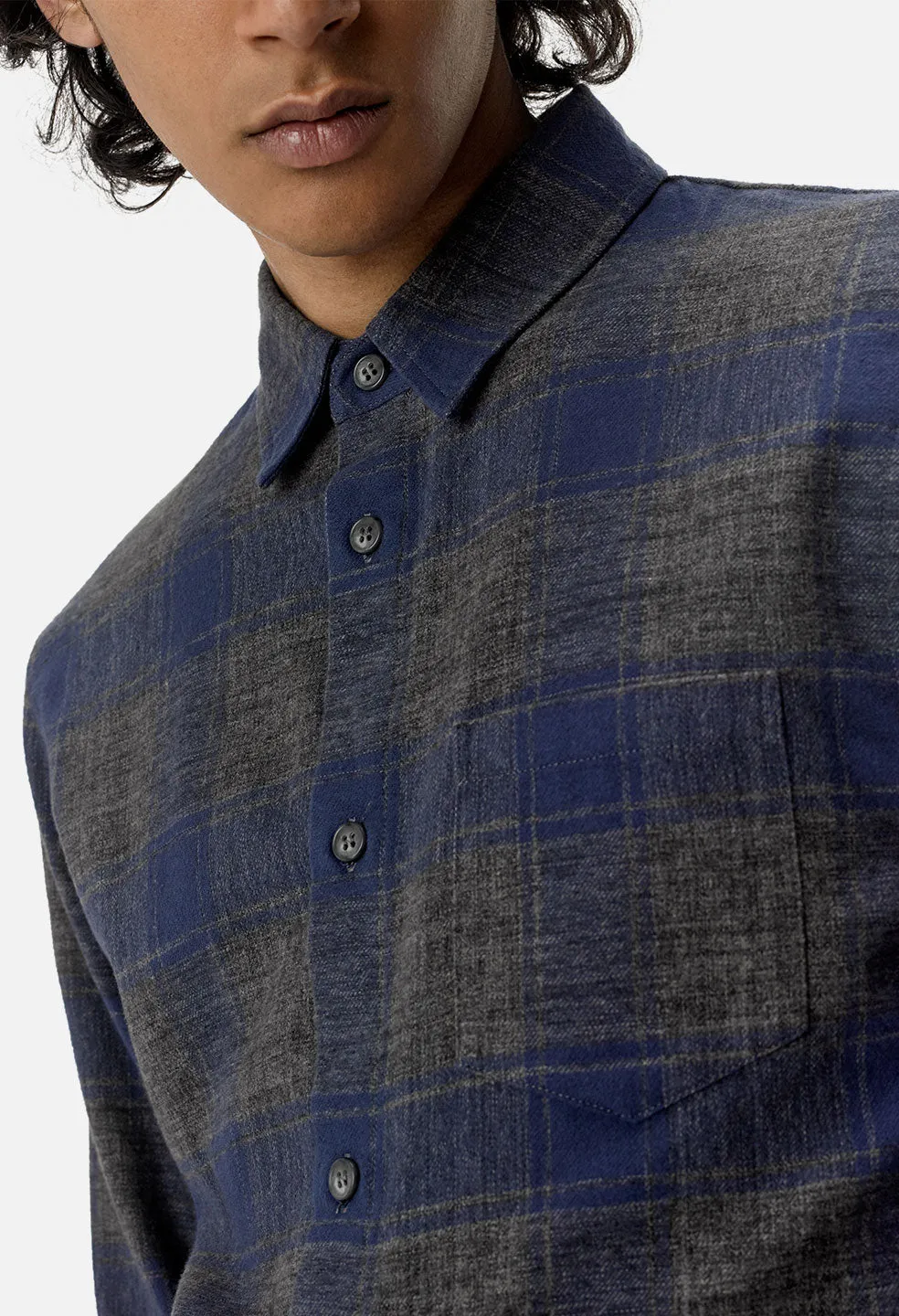 Curve Hem Button Up / Grey x Navy