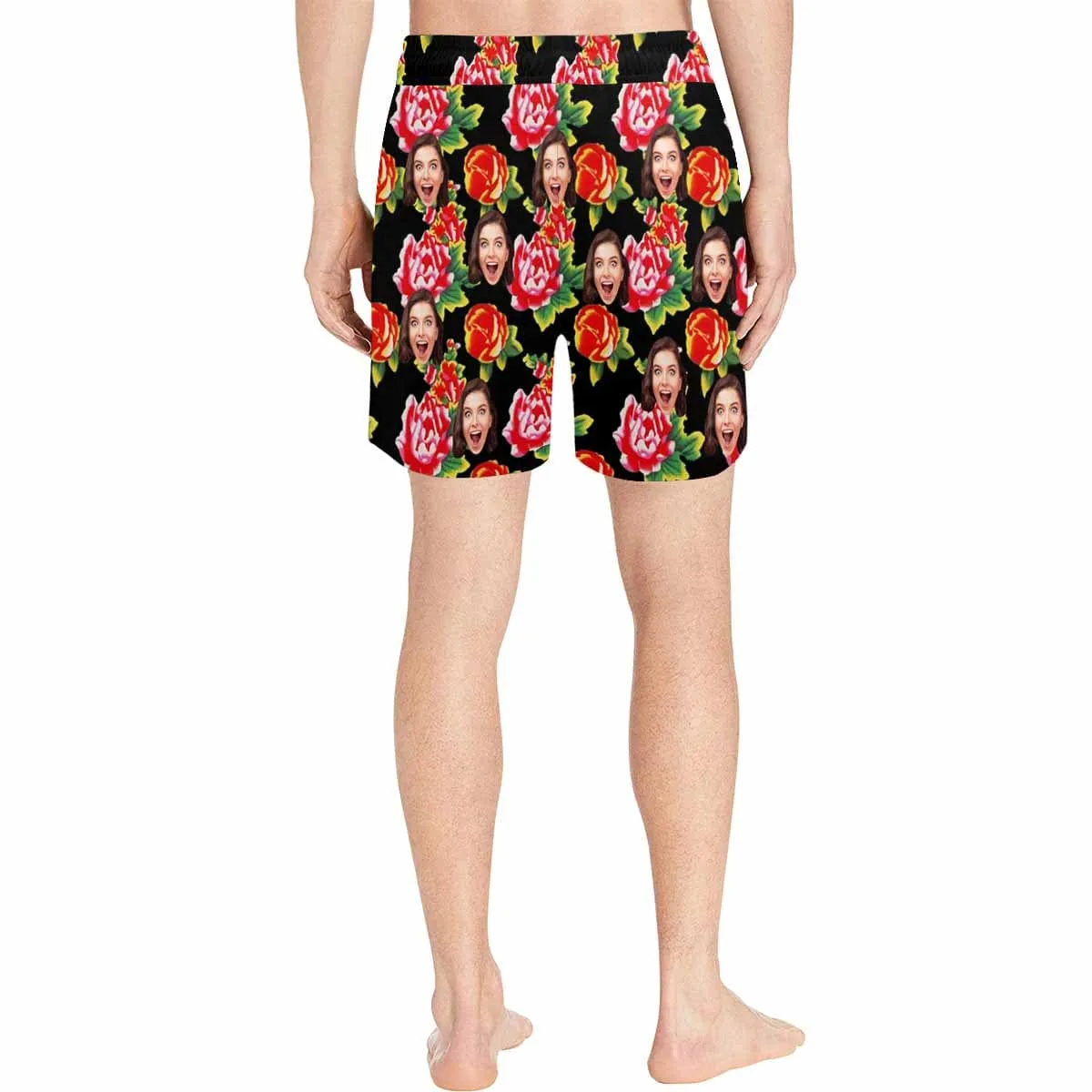 Custom Face Red Big Flowers Couple Matching Swimsuit Women's Bikini Men's Quick Dry Swim Shorts