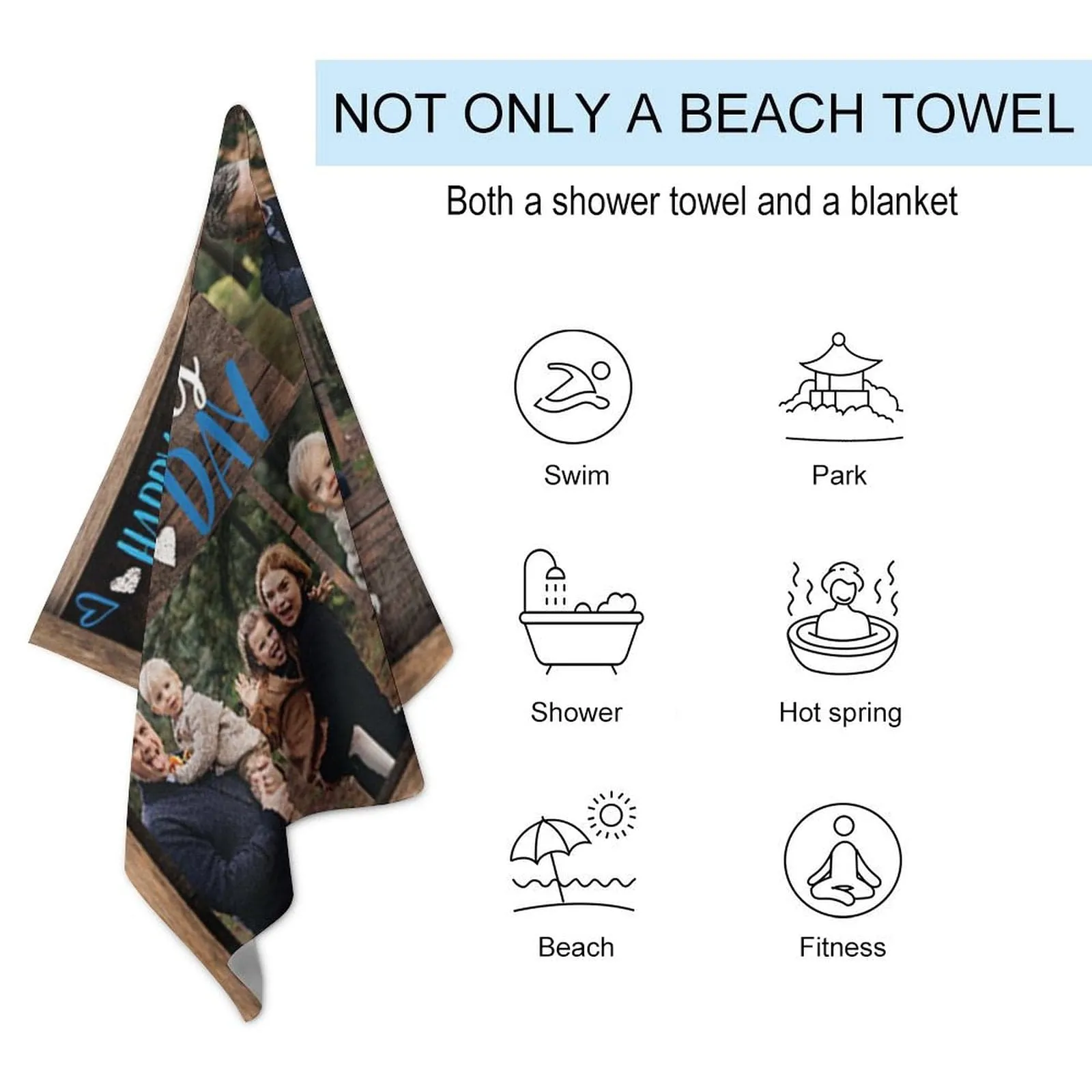 Custom Photo Father's Day Double-faced Pile Beach Towel