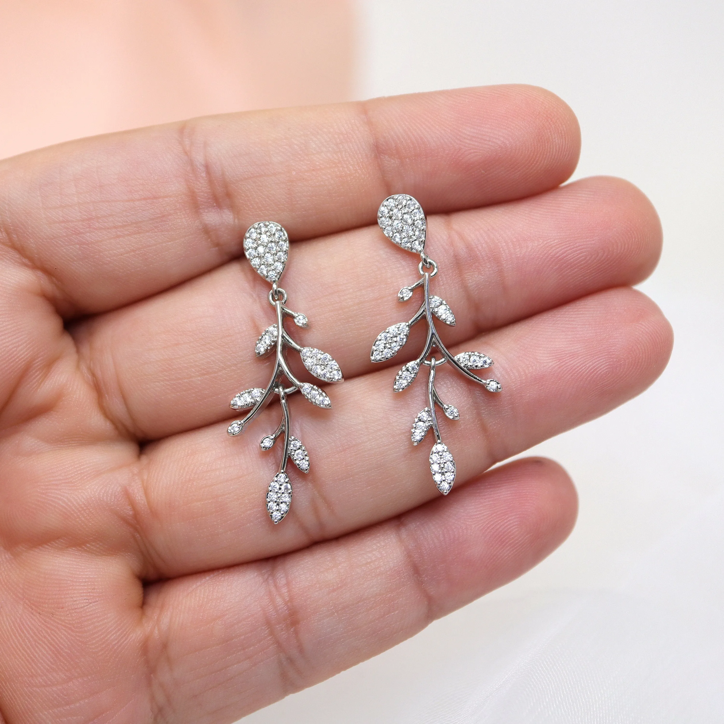 CZ  Timeless Vine And Sparkle Necklace Set, Long Bridal Jewelry, Bridal Earrings And Necklace, Statement Earrings Cz Necklace Set.