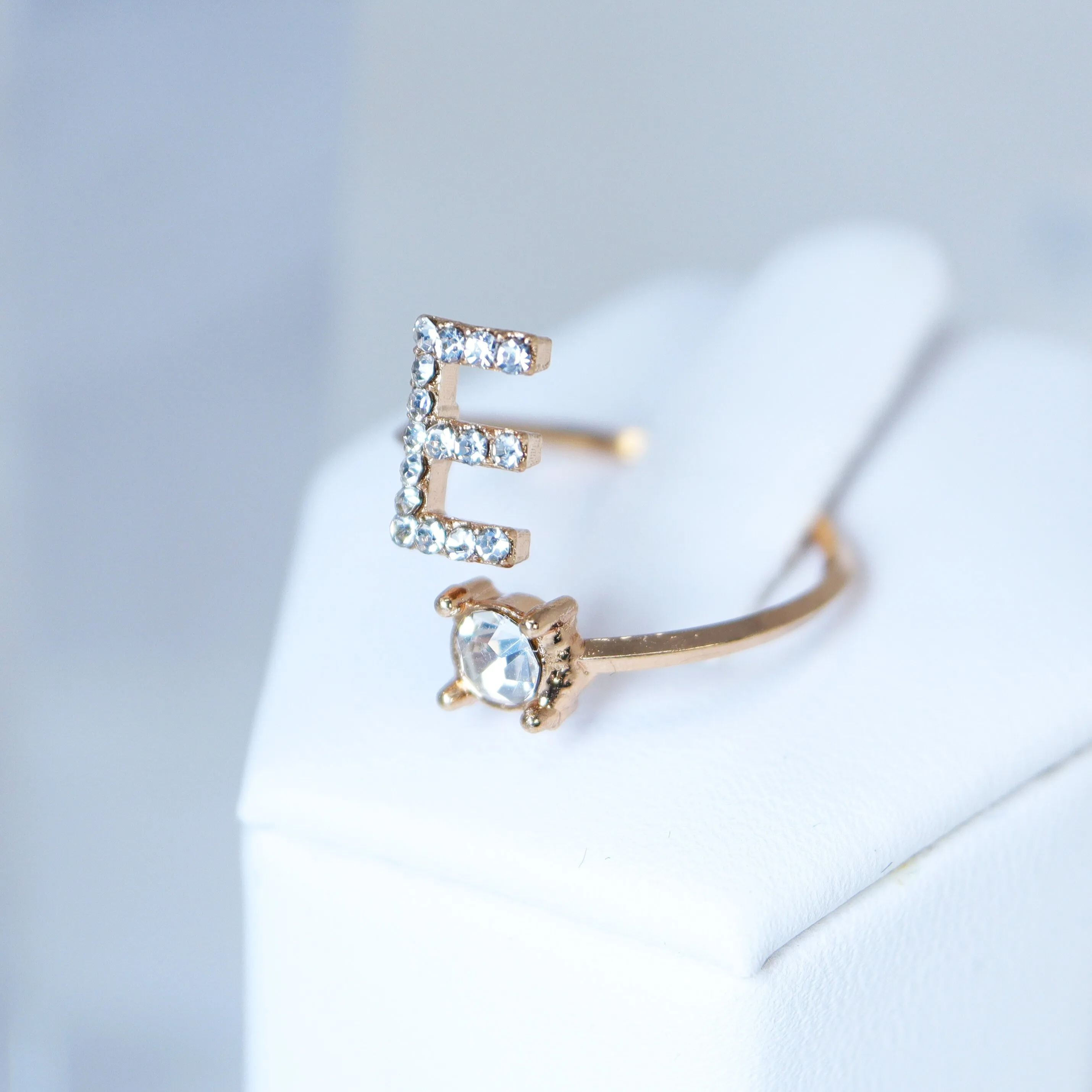 Dainty Crystal E Alphabet Statement Ring, Promise Ring For a Friend, Friendship ring.