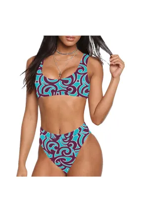 Decorative Scroll Sport Top & High-Waist Bikini Swimsuit