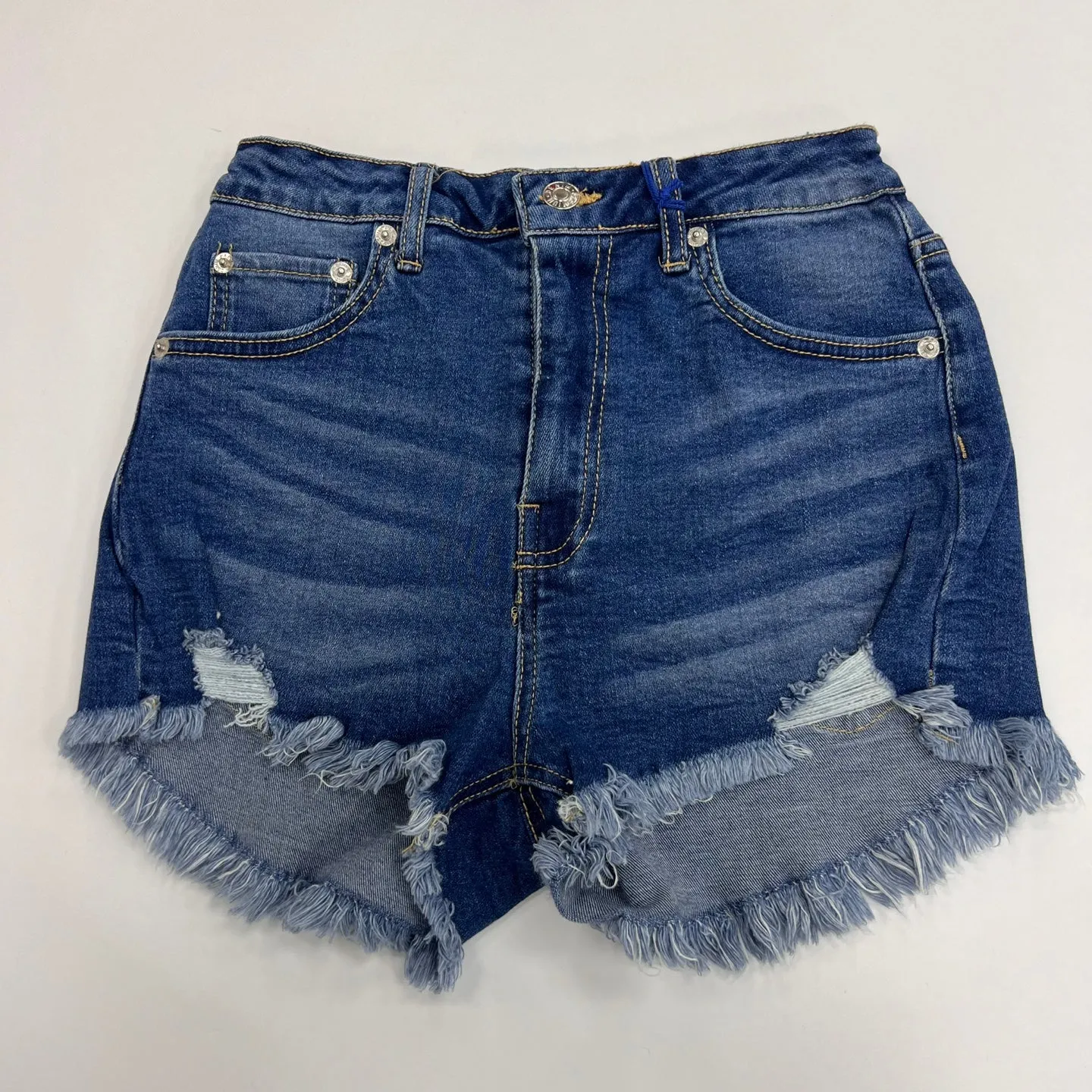 Denim High Waist Frayed Hem Shorts