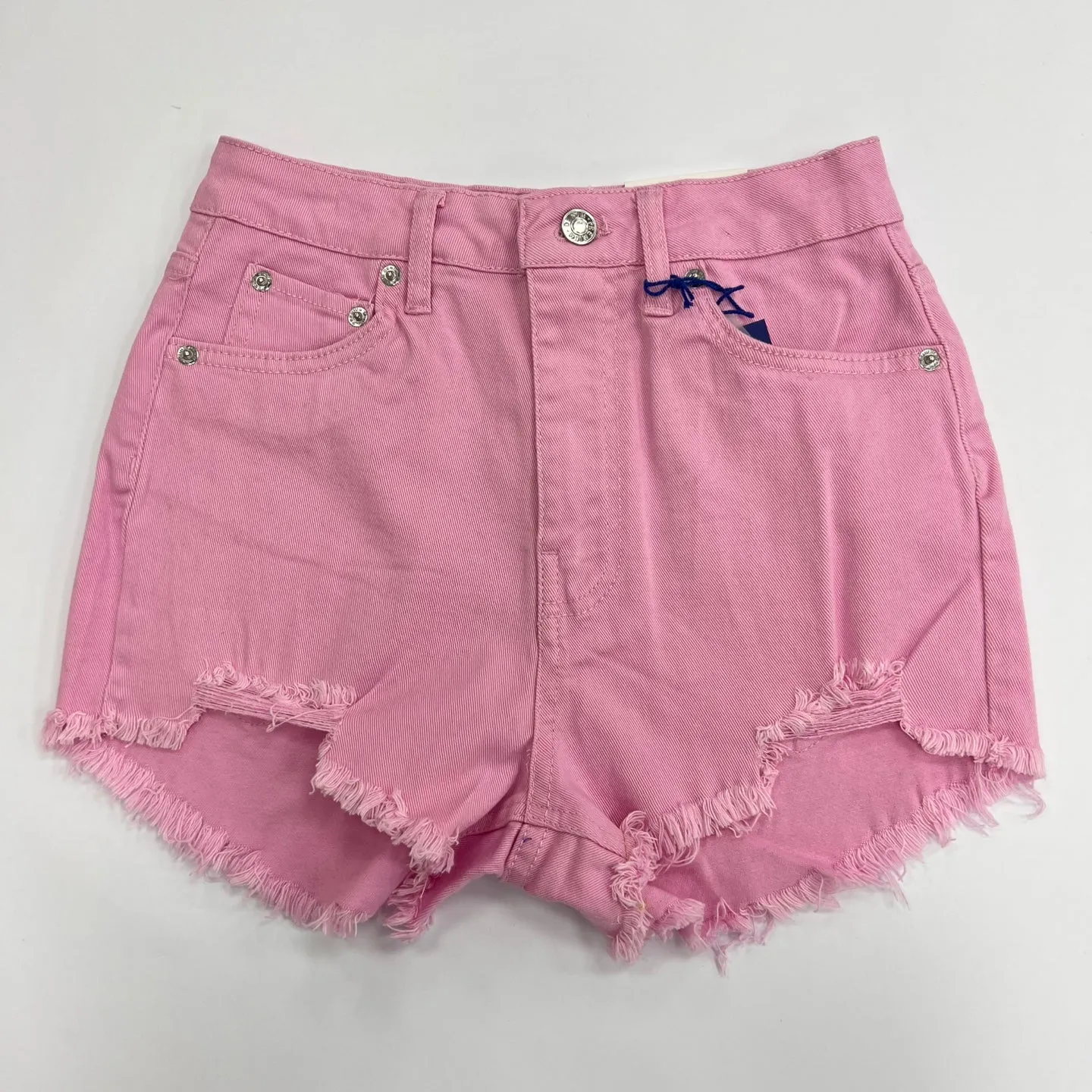 Denim High Waist Frayed Hem Shorts