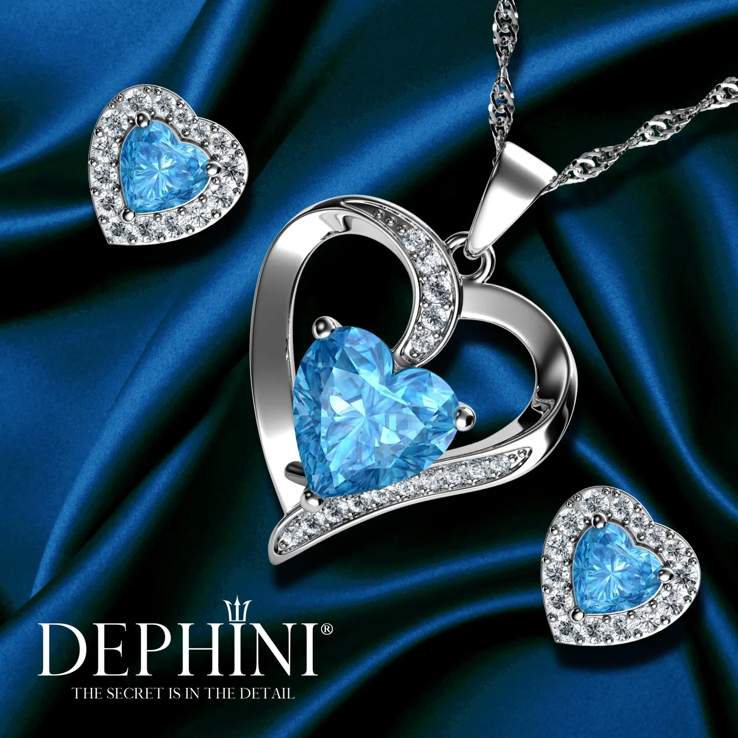 DEPHINI Heart Necklace & Heart Earrings Silver Women's Jewellery Set