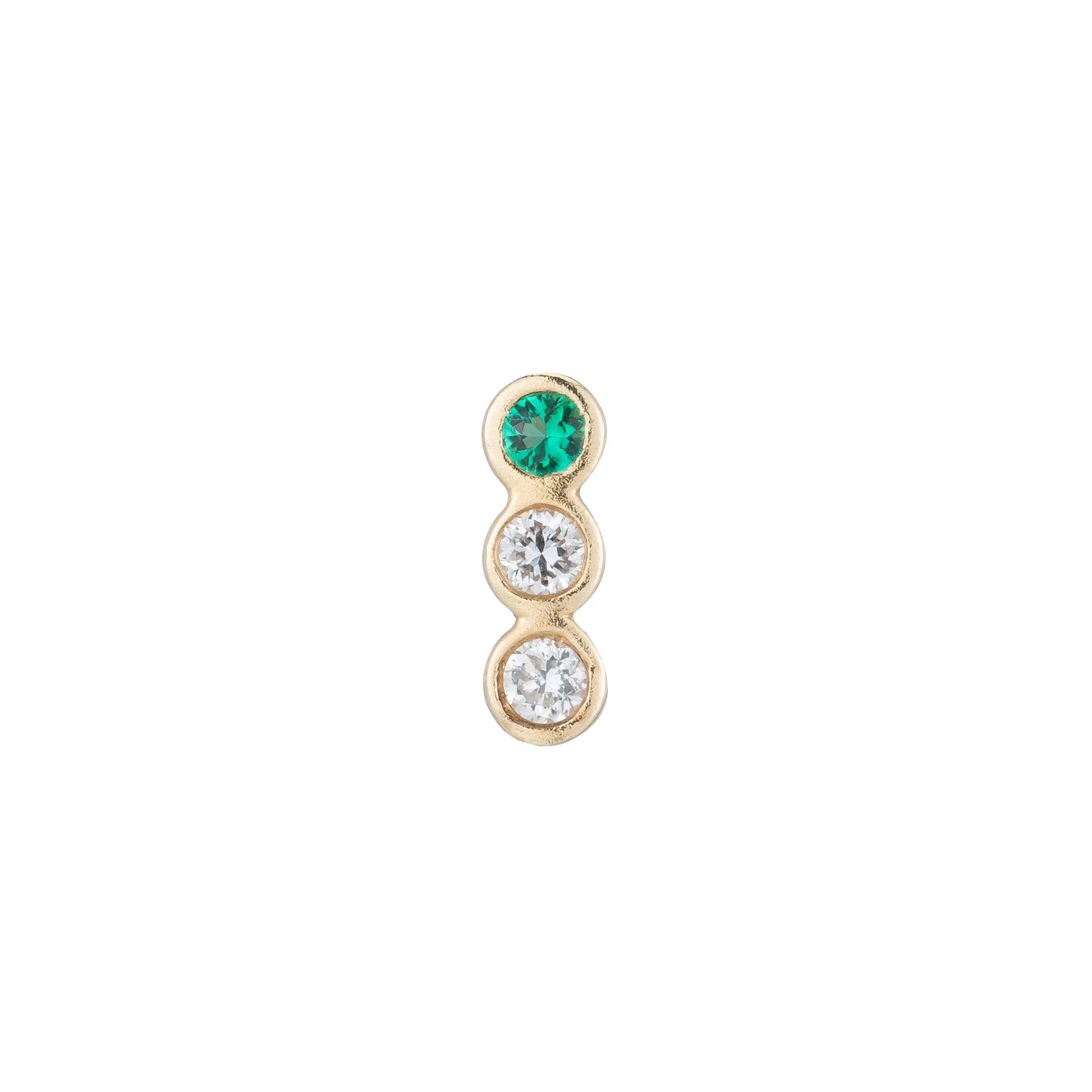 Diamond Emerald 3 Bezel Earring (Single)