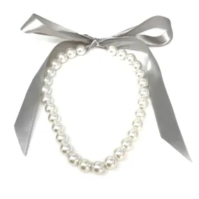 DOTTY grey ribbon pearl necklace