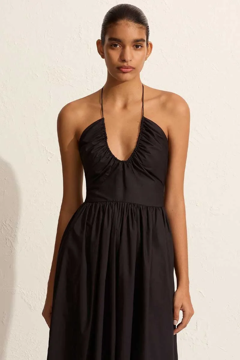 DRAWCORD HALTER SUNDRESS-BLACK