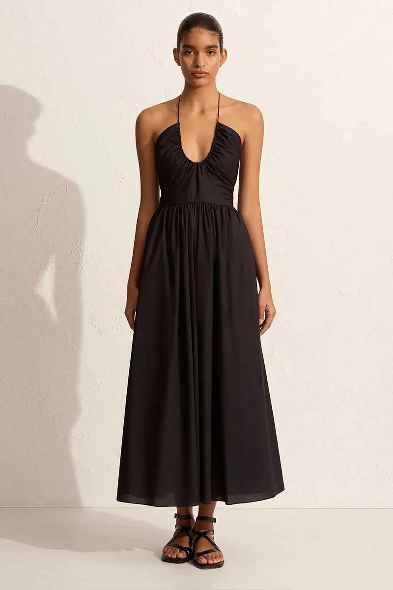 DRAWCORD HALTER SUNDRESS-BLACK