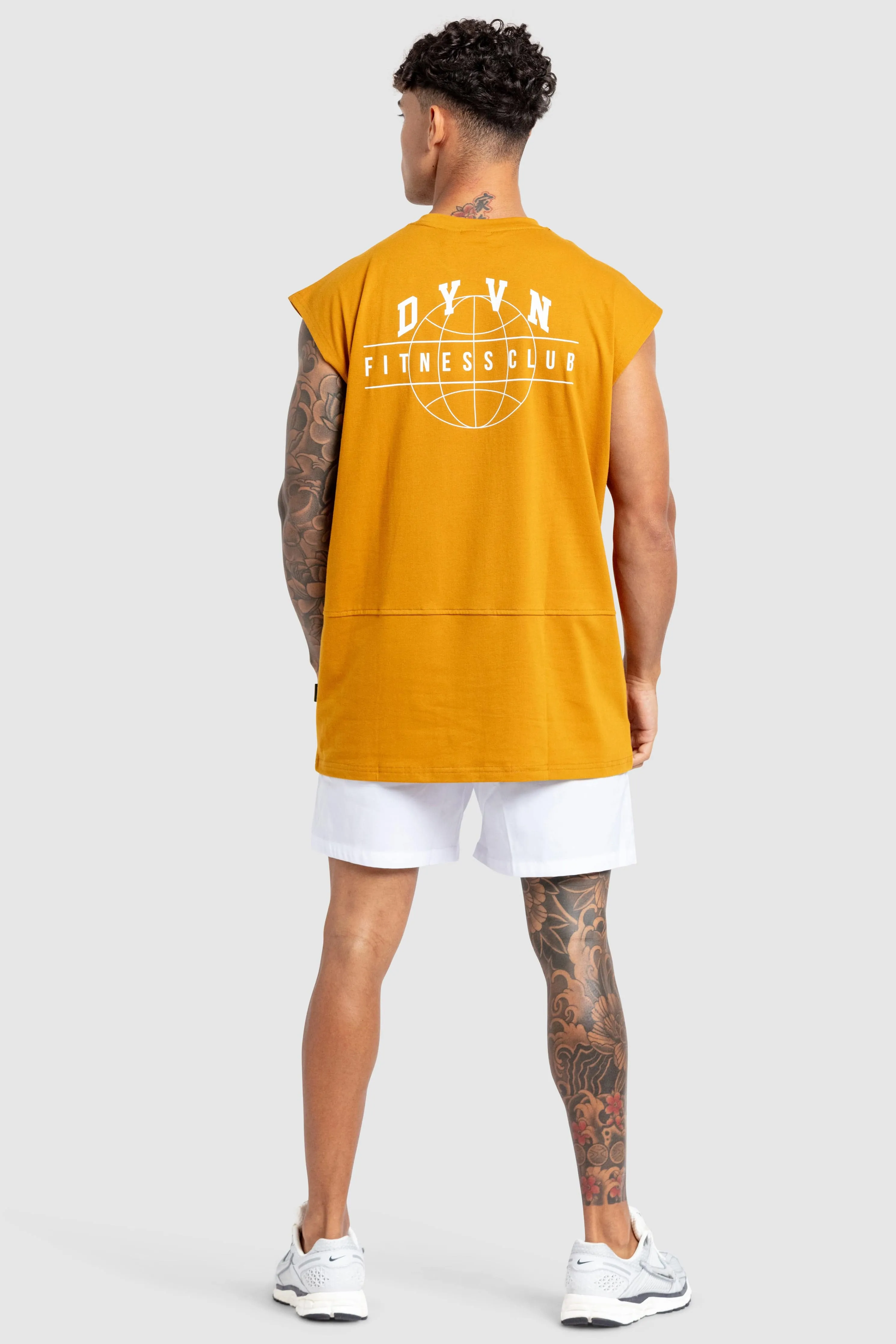 'DYVN' Fitness Club Cut Off Tank - Mustard Brown