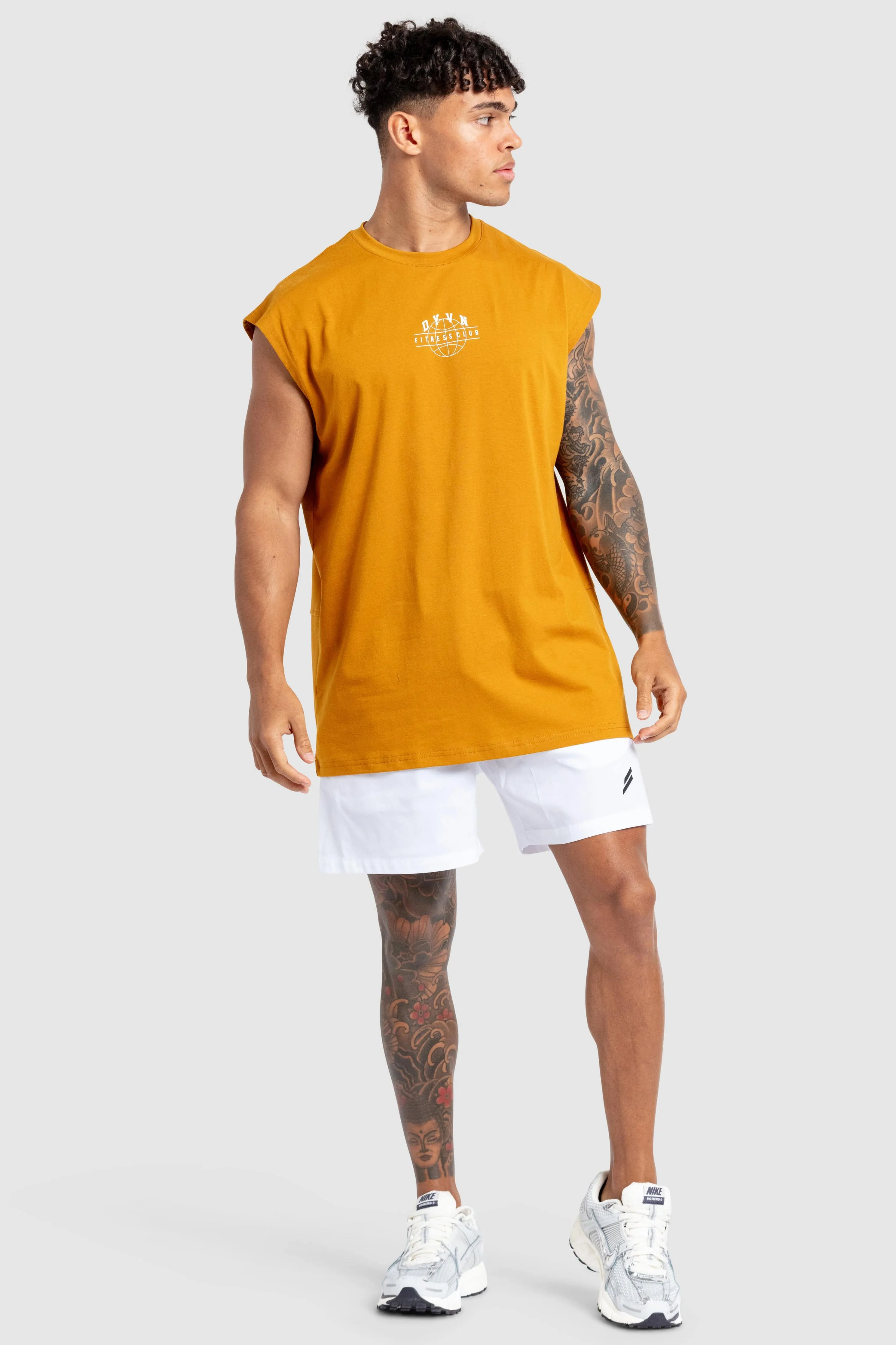 'DYVN' Fitness Club Cut Off Tank - Mustard Brown