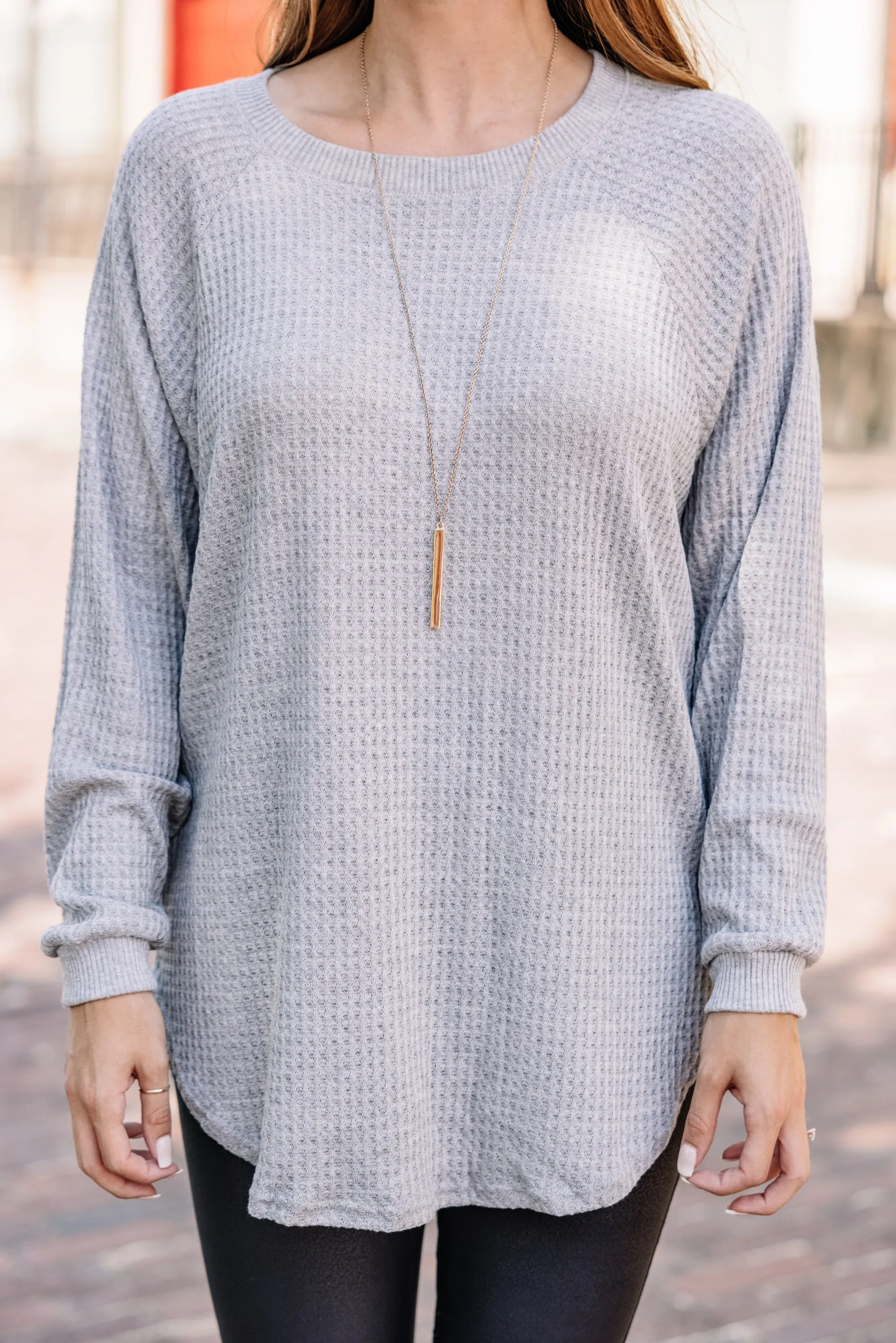 Easy Like Sunday Gray Waffle Tunic