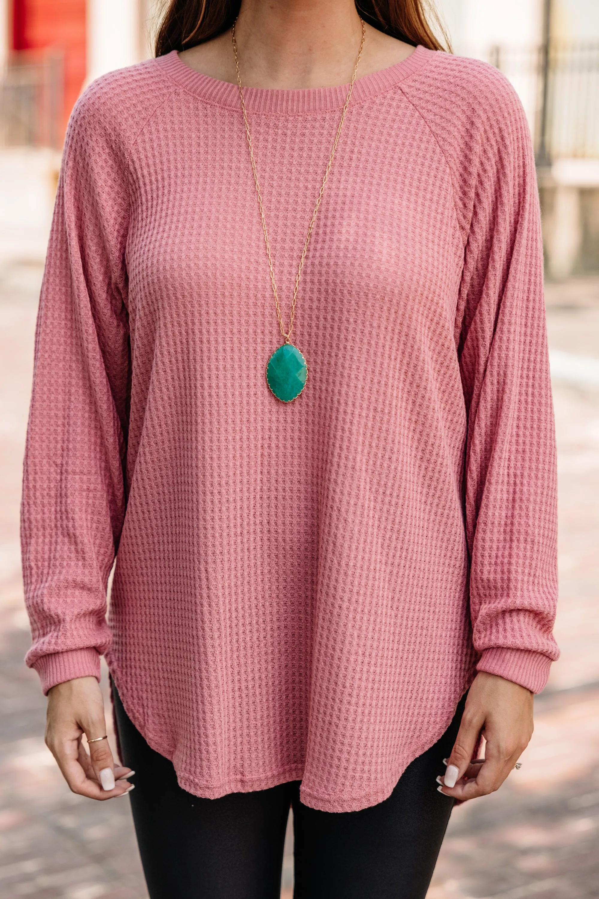 Easy Like Sunday Mauve Pink Waffle Tunic