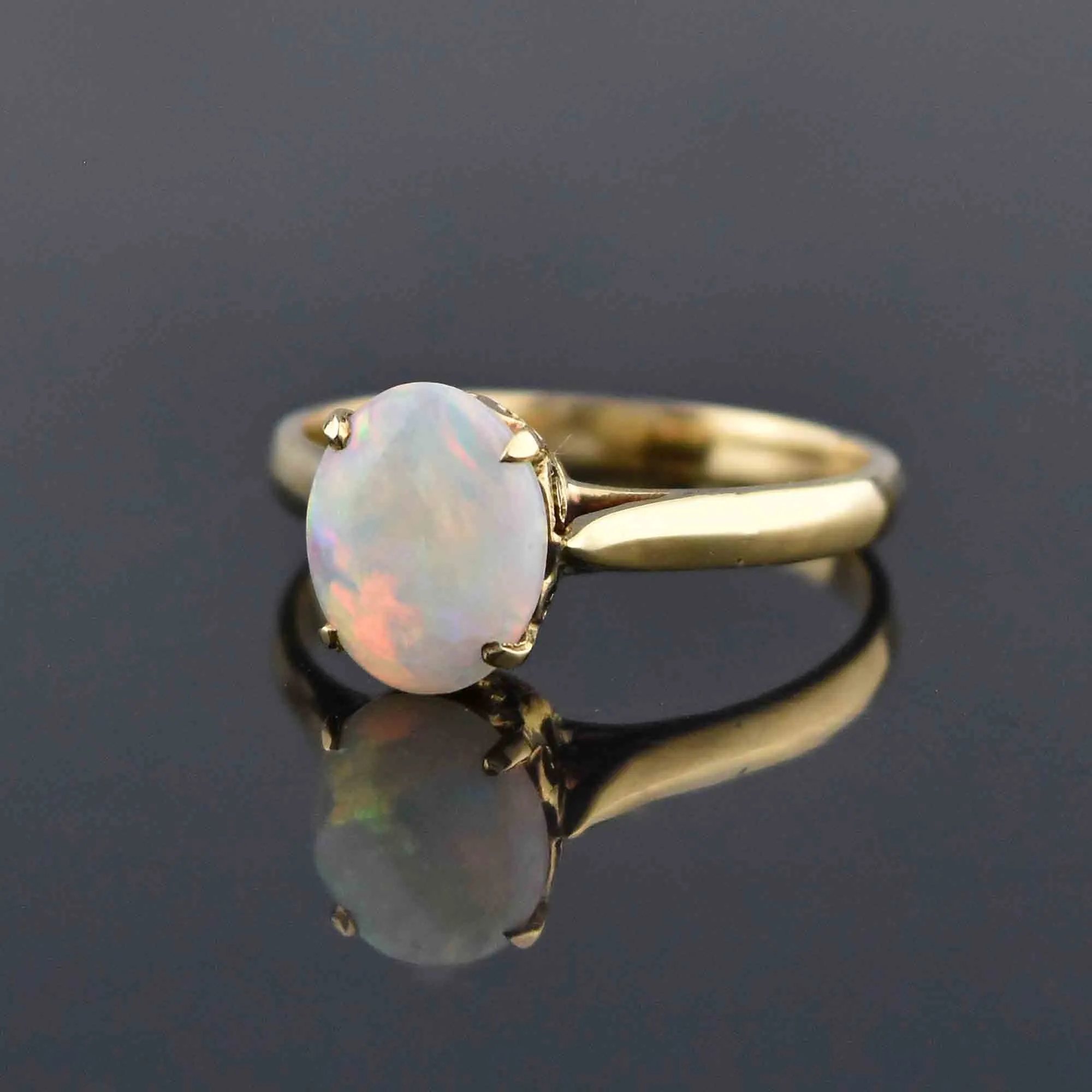 Edwardian 18K Gold Solitaire Opal Cabochon Ring