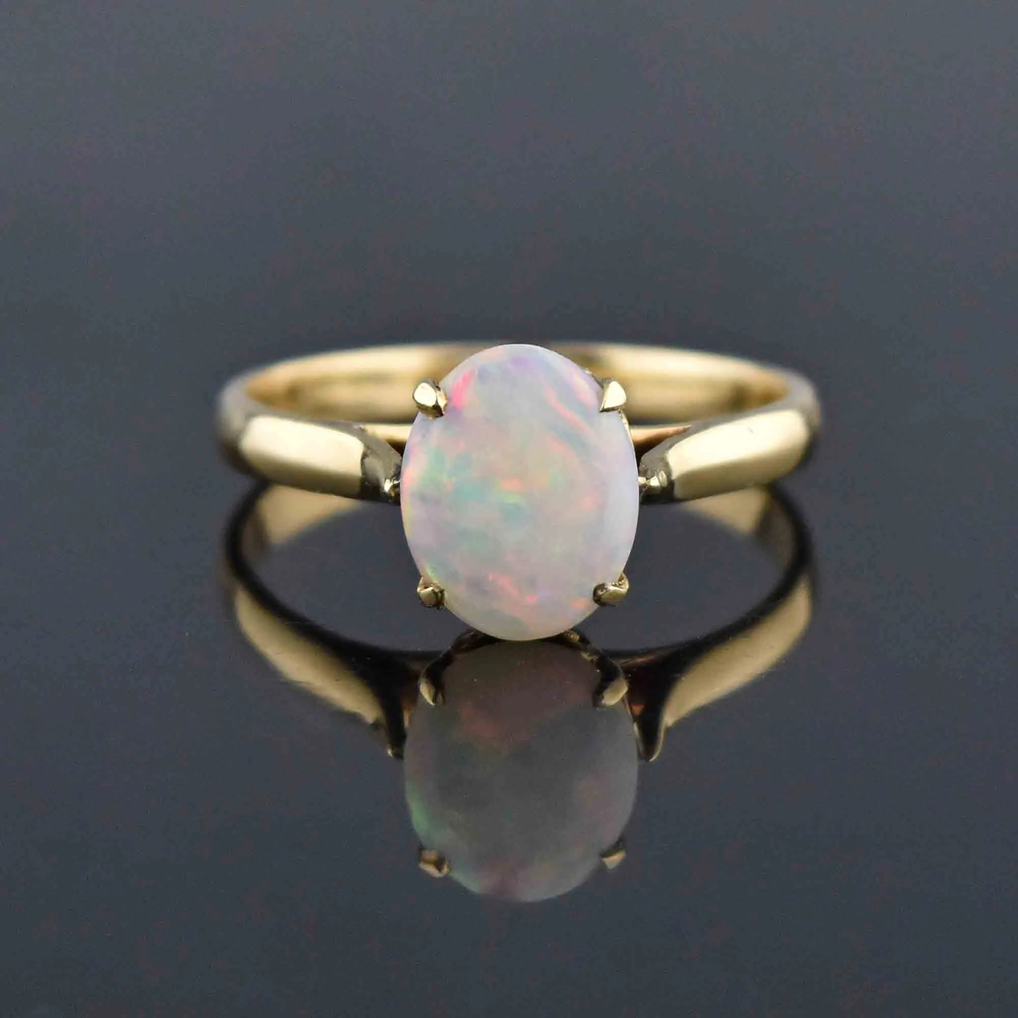 Edwardian 18K Gold Solitaire Opal Cabochon Ring