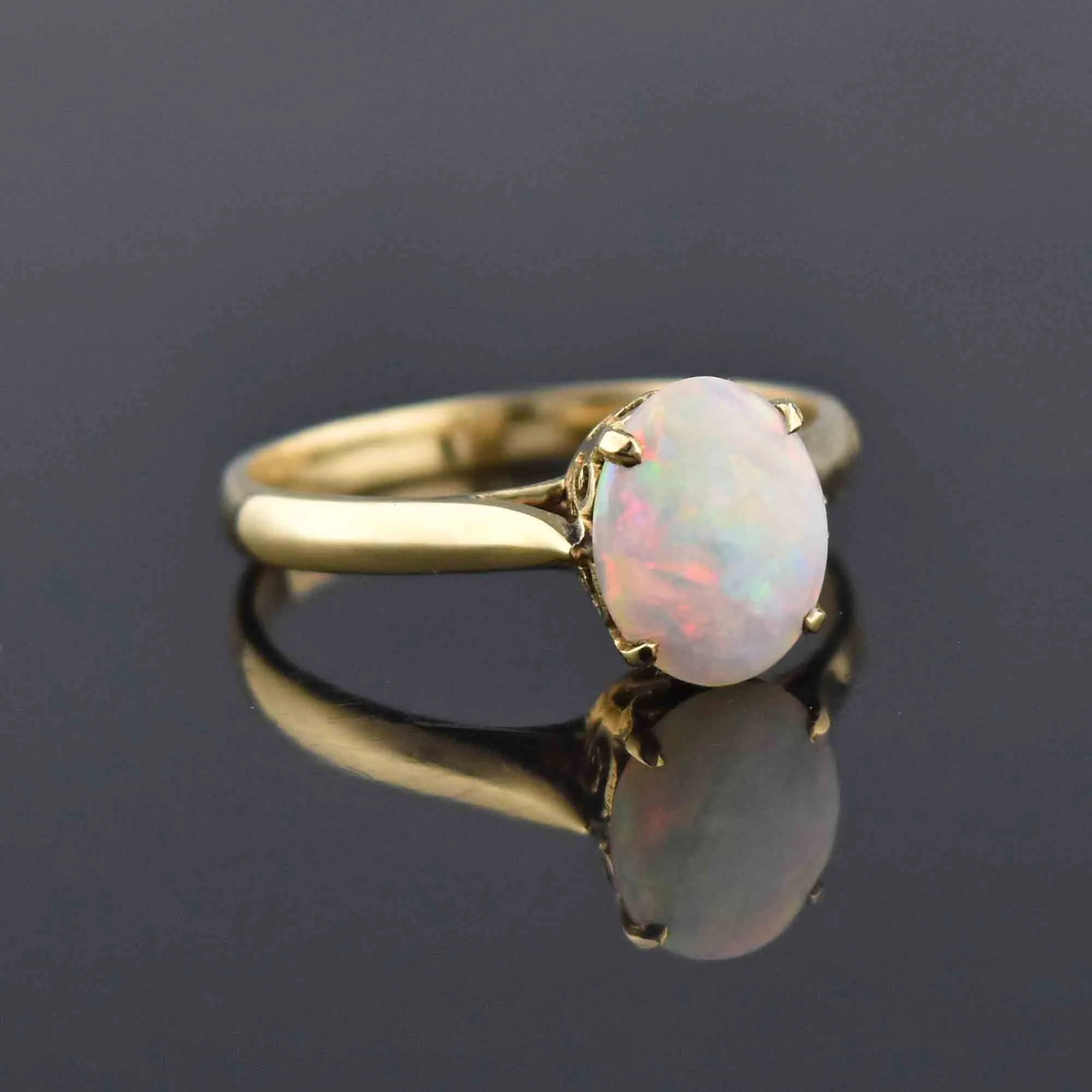 Edwardian 18K Gold Solitaire Opal Cabochon Ring