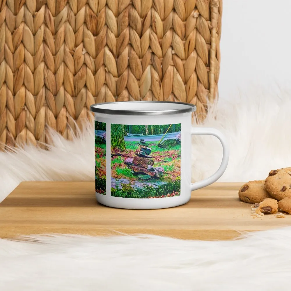 Enamel Mug with Zen Rock Stacking Art Photo. Coffee Cup with Stone Tower. Perfect Gift for the Coffee Lover