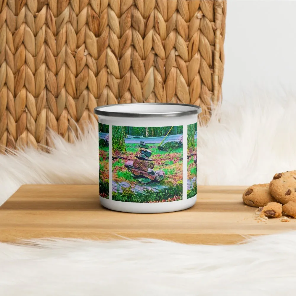 Enamel Mug with Zen Rock Stacking Art Photo. Coffee Cup with Stone Tower. Perfect Gift for the Coffee Lover