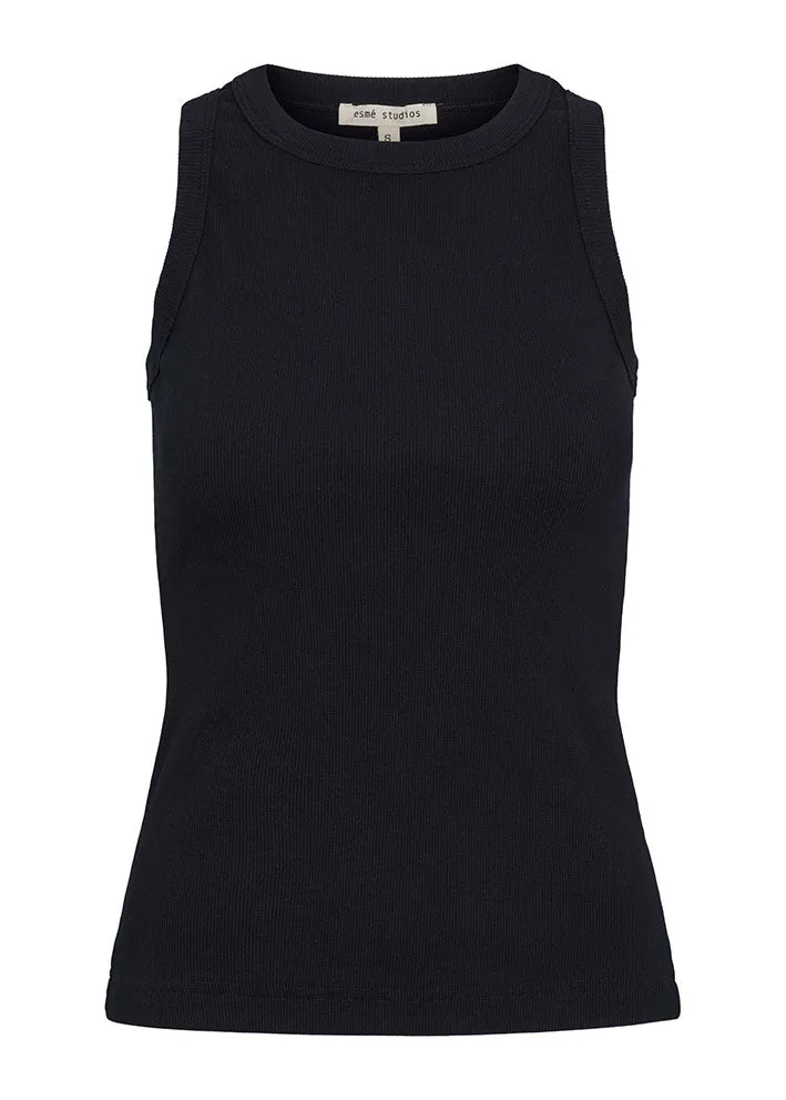 Esmé Studios Blossom Racerback Rib Tank Top - Black